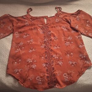 Rewind Rust Floral Cold Shoulder Blouse